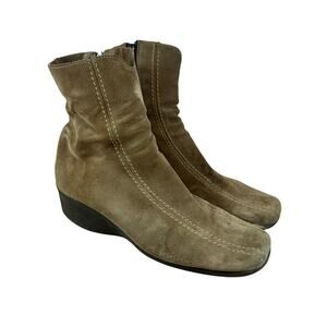 La Canadienne Braydon Tan Suede Boots Booties Wedge Flat Slouch 9 9M